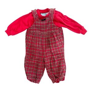 Retro Baby Girl Red Plaid Corduroy Romper and Turtleneck
